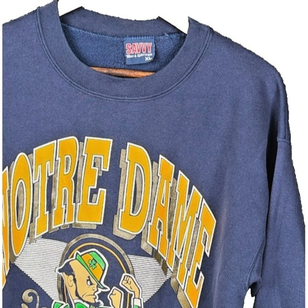 Savvy Notre Dame‎ Fighting Irish Sweatshirt Mens XL Navy Blue Crewneck Vintage